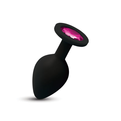 Gemma Pink Gem Black Silicone Anal Plug - Medium - Tapered Design