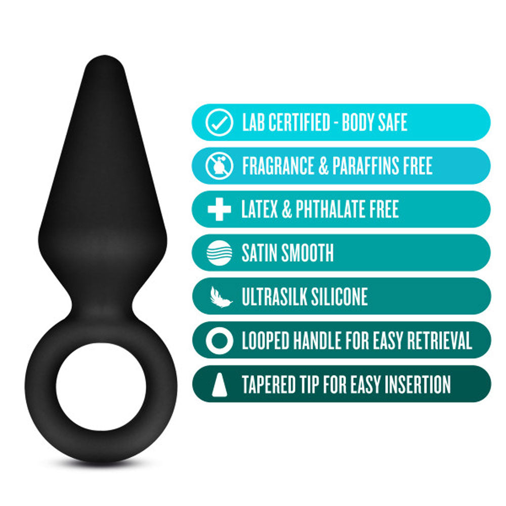 Anal Adventures Platinum Silicone Loop Plug - Small - Black - Tapered Design for Easy Insertion