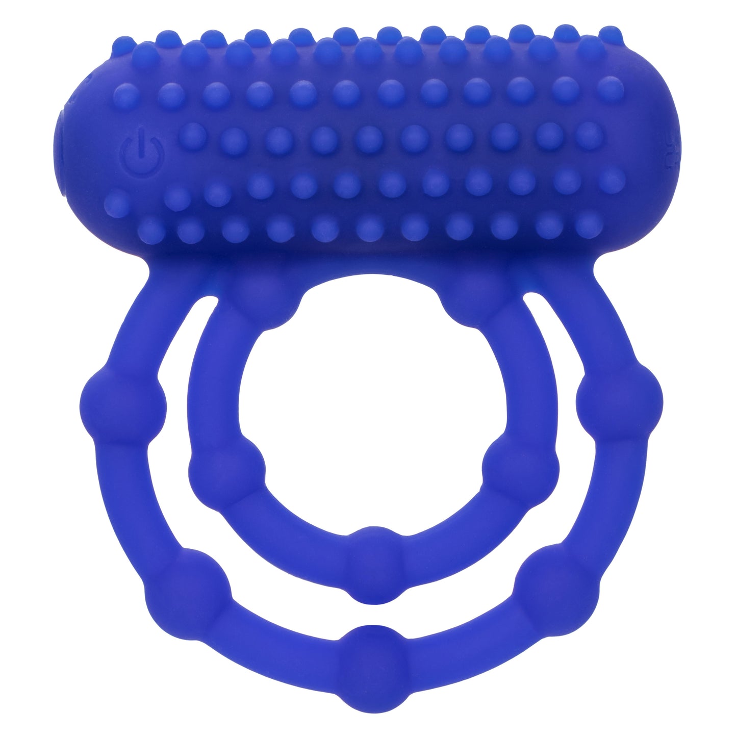 CalExotics Silicone Rechargeable 10 Bead Maximus Ring – Blue – Vibrating Cock Ring