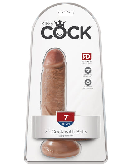 King Cock 7 Inch Cock With Balls - Realistic Tan Dildo with Suction Cup