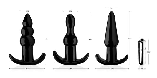 XR Brands Thrill Trio Anal Plug Set - Black - Vibrating and Waterproof