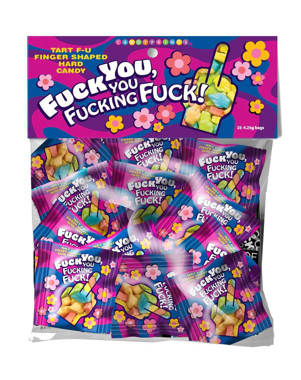 Little Genie Fuck You, You Fucking Fuck Candy - Bag of 25 Mini Packs with Middle Finger Candies