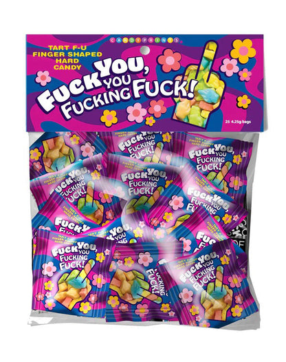 Little Genie Fuck You, You Fucking Fuck Candy - Bag of 25 Mini Packs with Middle Finger Candies