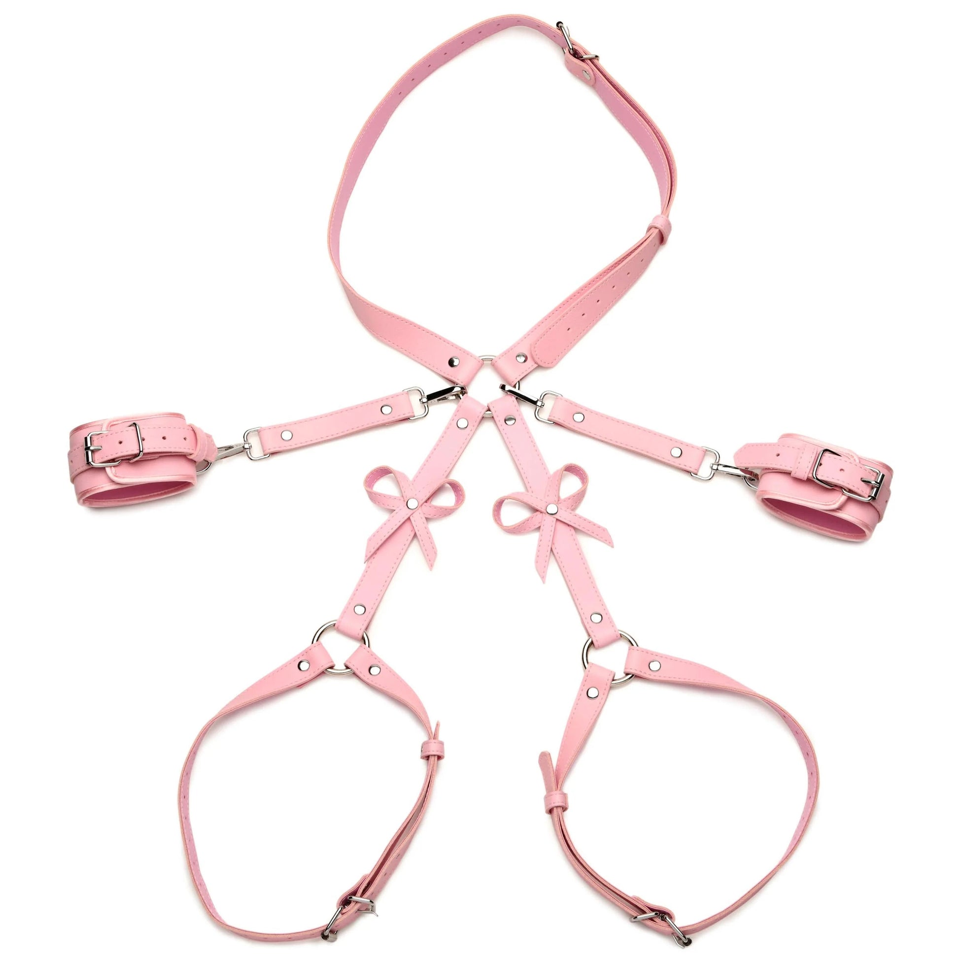 XR Brands Bondage Harness With Bows - Medium/Large - Pink