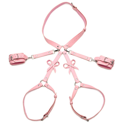 XR Brands Bondage Harness With Bows - Medium/Large - Pink