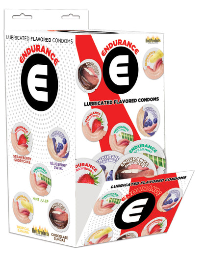 Endurance Lubricated Flavored Condoms - Assorted Flavors - 144 Count Display