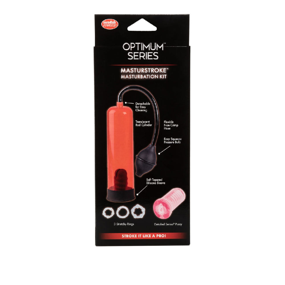 Nick Manning Masturstroke Masturbation Kit - Red - Includes Suction Pump and Multi-Purpose Rings