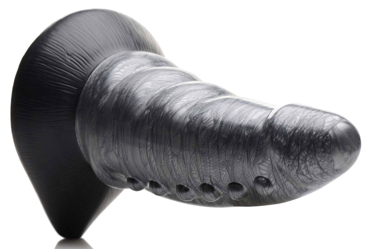 Beastly Tapered Bumpy Silicone Dildo - Silver - Tapered Design with Suction Cup Base