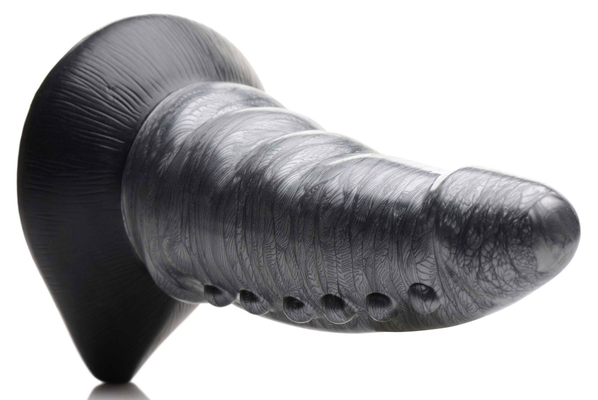 Beastly Tapered Bumpy Silicone Dildo - Silver - Tapered Design with Suction Cup Base