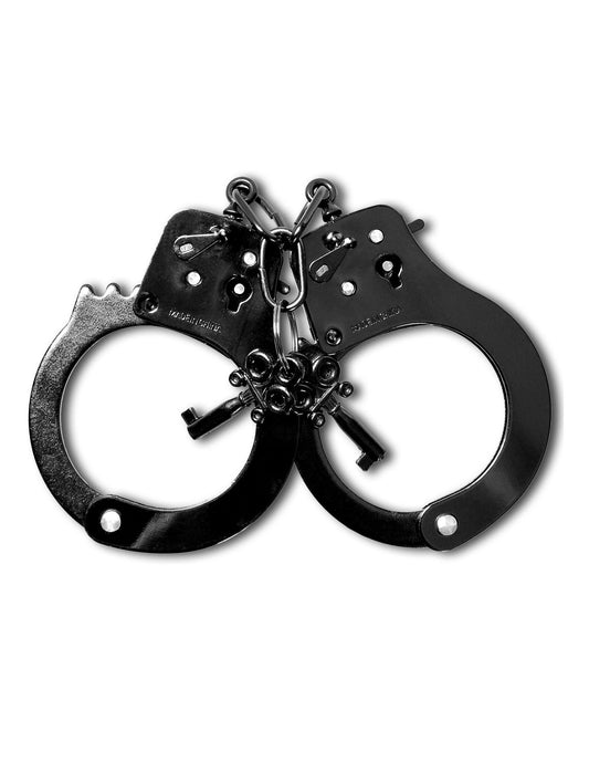 Pipedream Fetish Fantasy Series Anodized Cuffs - Black - Metal Restraint Cuffs
