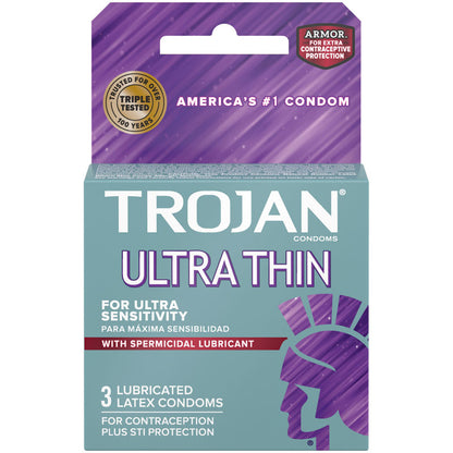 Trojan Ultra Thin Armor Condoms with Spermicidal Lubricant - 3 Pack