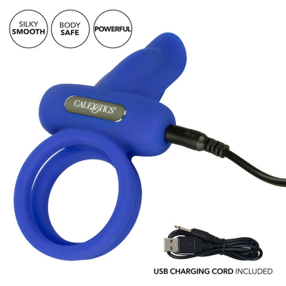 CalExotics Silicone Rechargeable Dual Pleaser Enhancer - Blue - 7 Functions