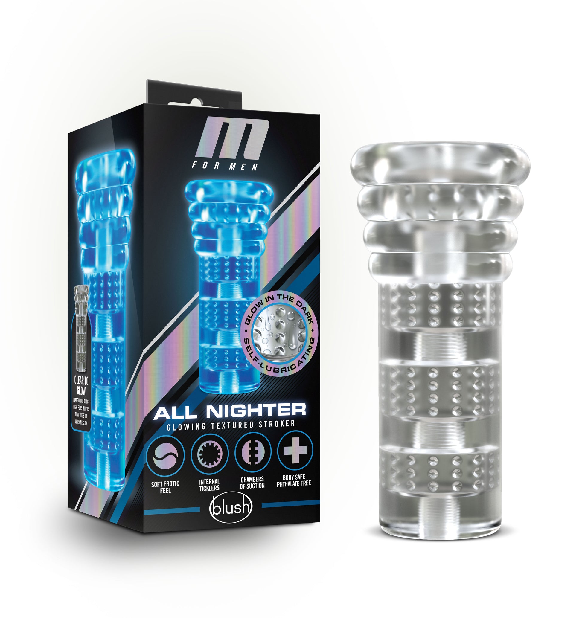 M for Men All Nighter Stroker – Clear – Self-Lubricating and Ribbed