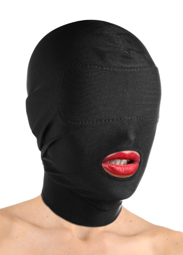 XR Brands Spandex Hood with Padded Eyes and Open Mouth – Black