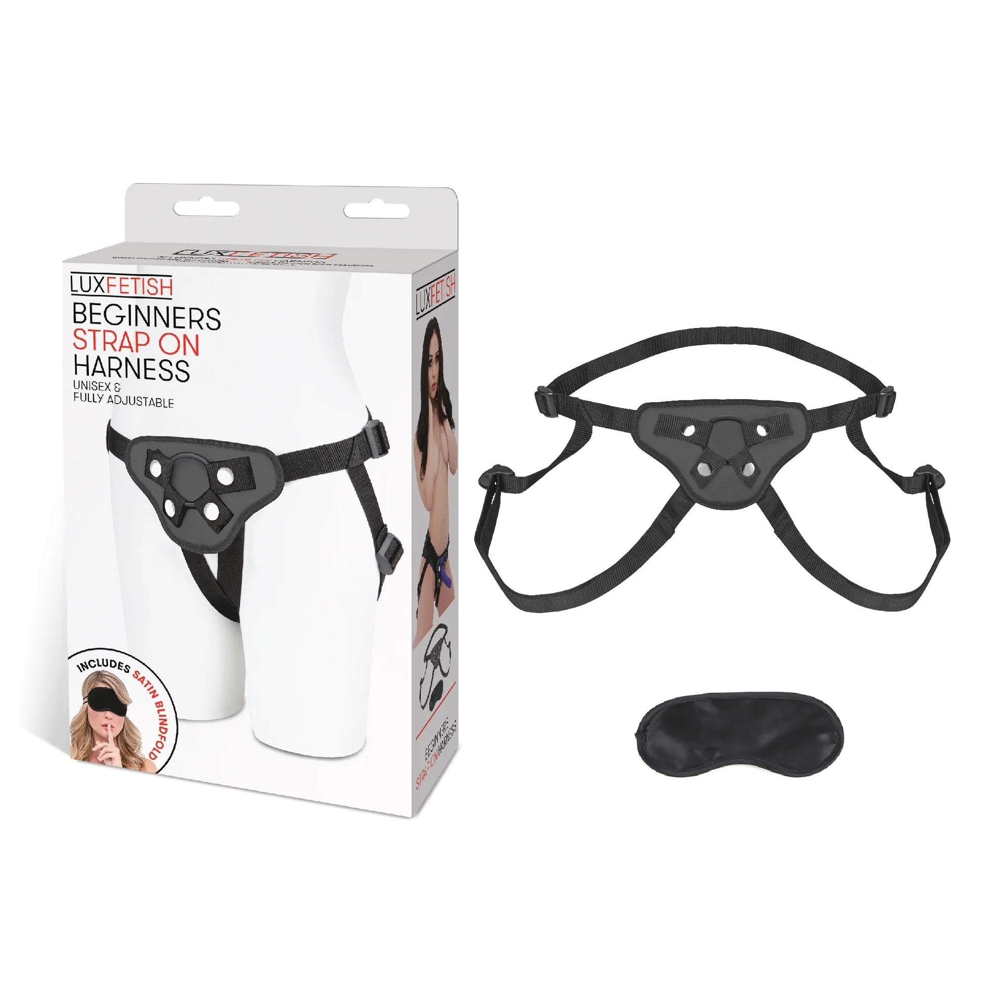 Lux Fetish PVC Strap-On Harness – Black – Adjustable Up to 60 in