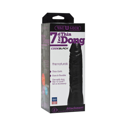 Doc Johnson Vac-U-Lock 7in Thin Dong - Black - Phthalate-Free PVC