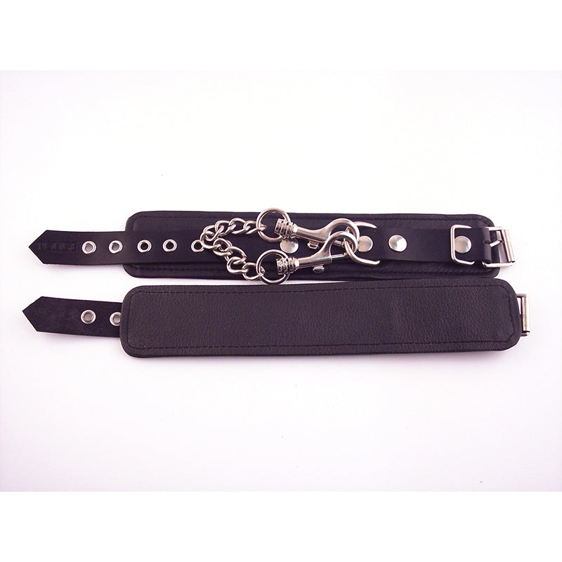 Rouge Wrist Cuffs Black - Adjustable Leather Cuffs with Chain