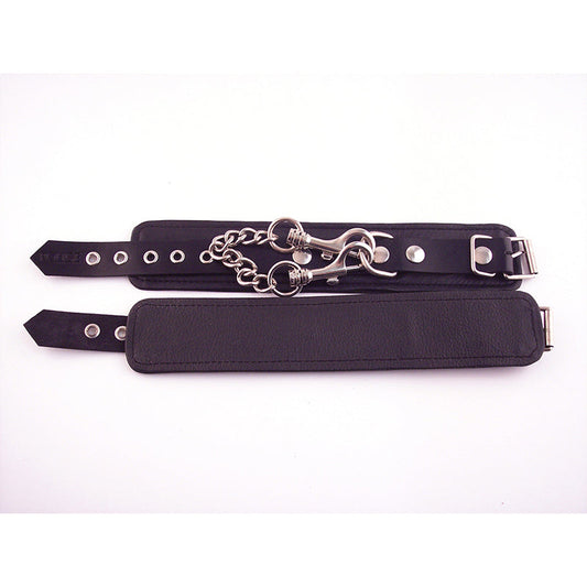 Rouge Wrist Cuffs Black - Adjustable Leather Cuffs with Chain