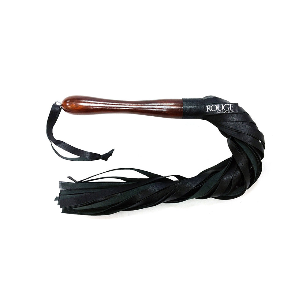 Rouge Wooden Handle Flogger – Black Leather Spanking Tool