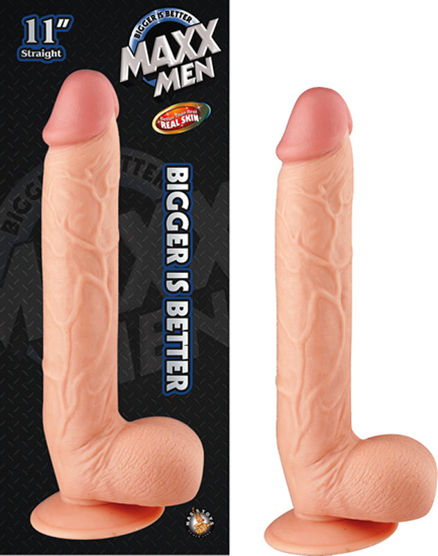 Maxx Men 11in. Real Skin Straight Dong with Balls & Suction Cup - Ivory