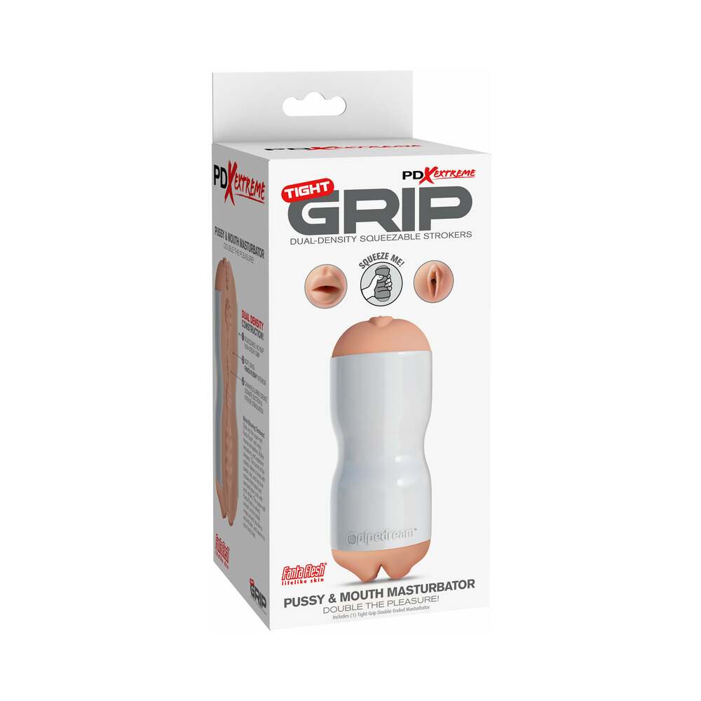 PDX Tight Grip Dual Density Squeezable Masturbator - Beige/White