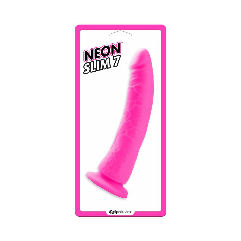 Pipedream Neon Slim 7 Realistic Dildo with Suction Cup – Pink