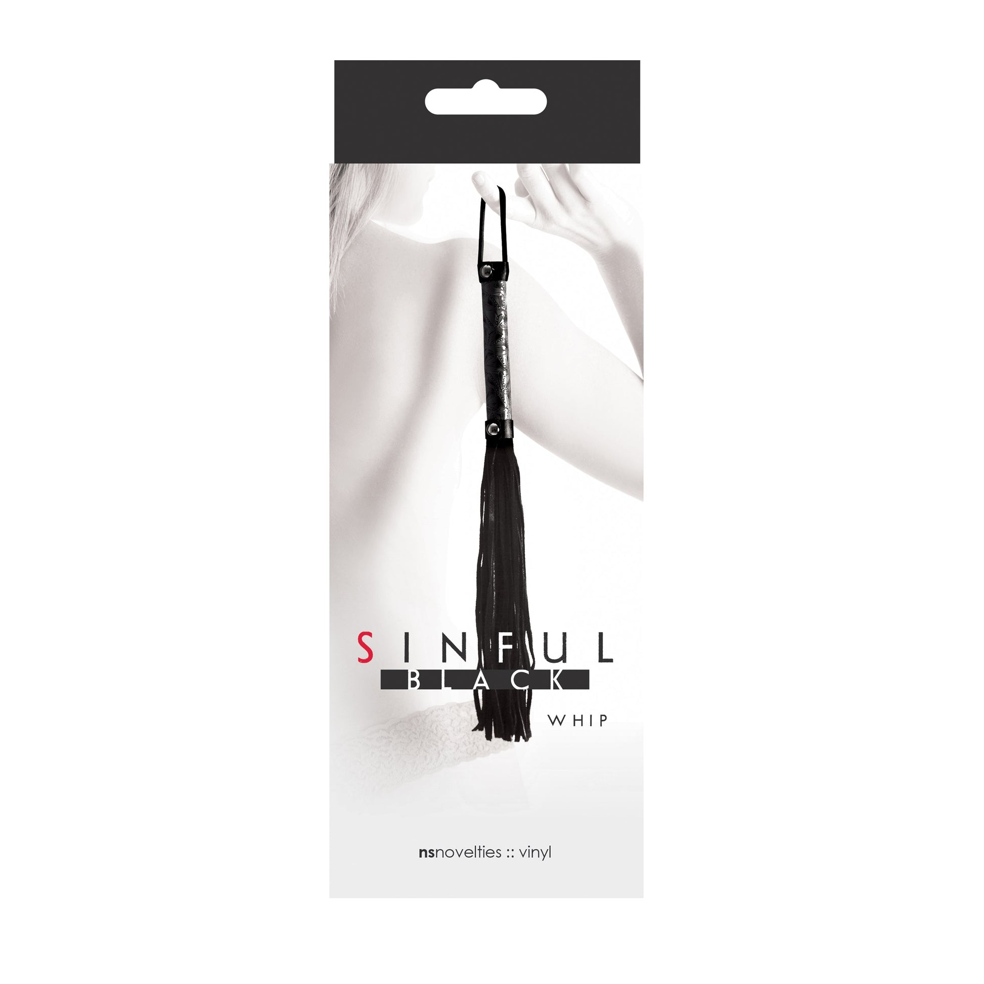 NS Novelties Sinful Vinyl Whip – Black – Embossed Vinyl Finish