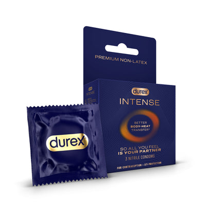 Durex Intense Nitrile Condoms 3 Pack - Ultra Thin, Pre-Lubricated, Latex Free
