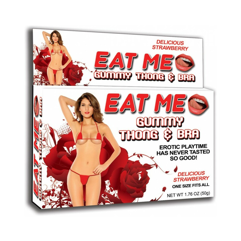 Hott Products Edible Gummy Thong & Bra Set – Strawberry – Red