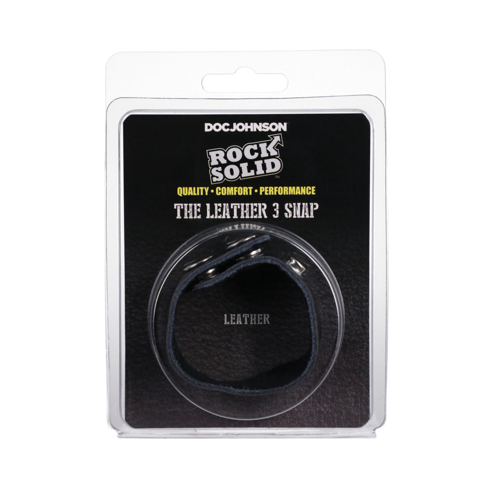 Rock Solid Adjustable Leather 3 Snap Cock Ring - Black