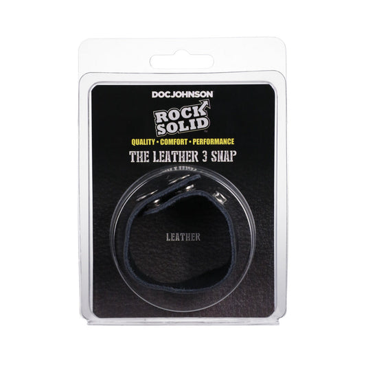 Rock Solid Adjustable Leather 3 Snap Cock Ring - Black