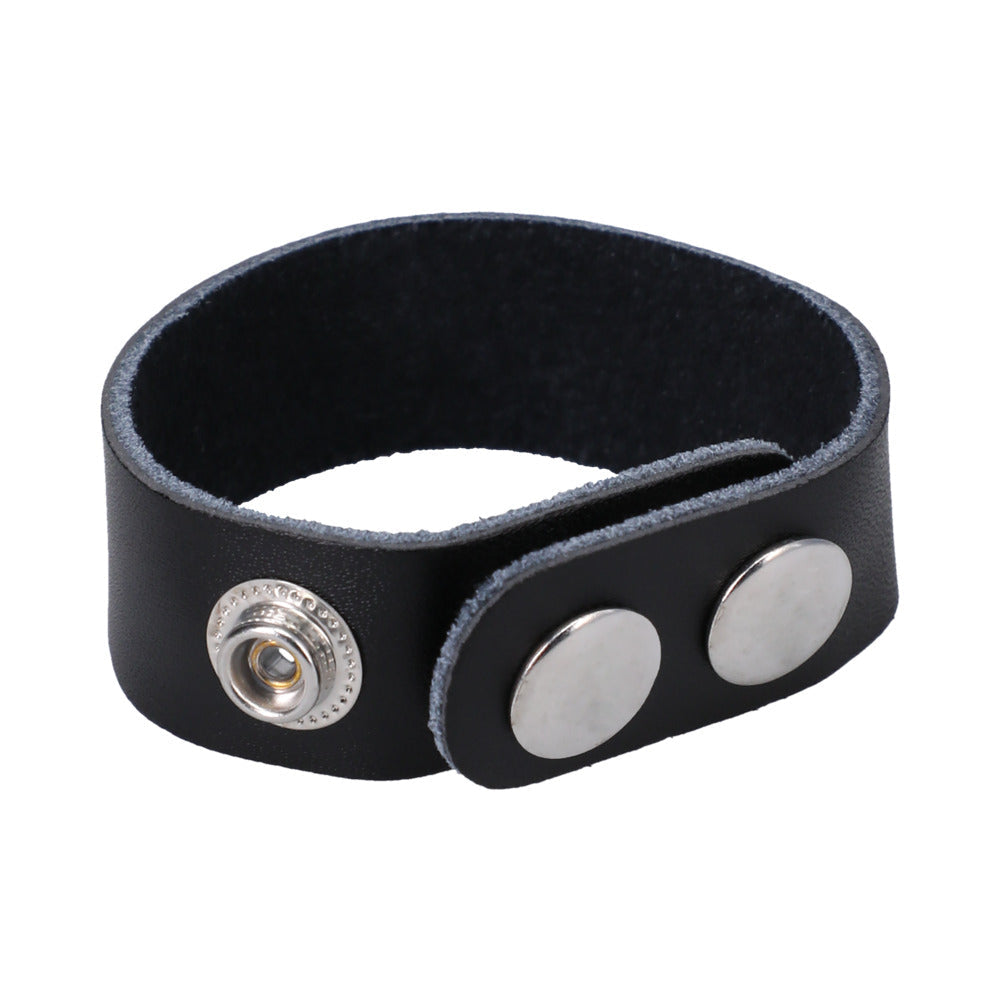 Rock Solid Adjustable Leather 3 Snap Cock Ring - Black