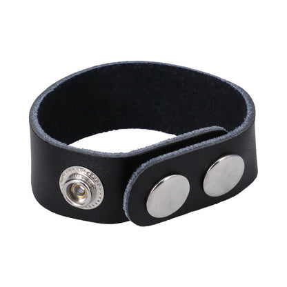 Rock Solid Adjustable Leather 3 Snap Cock Ring - Black