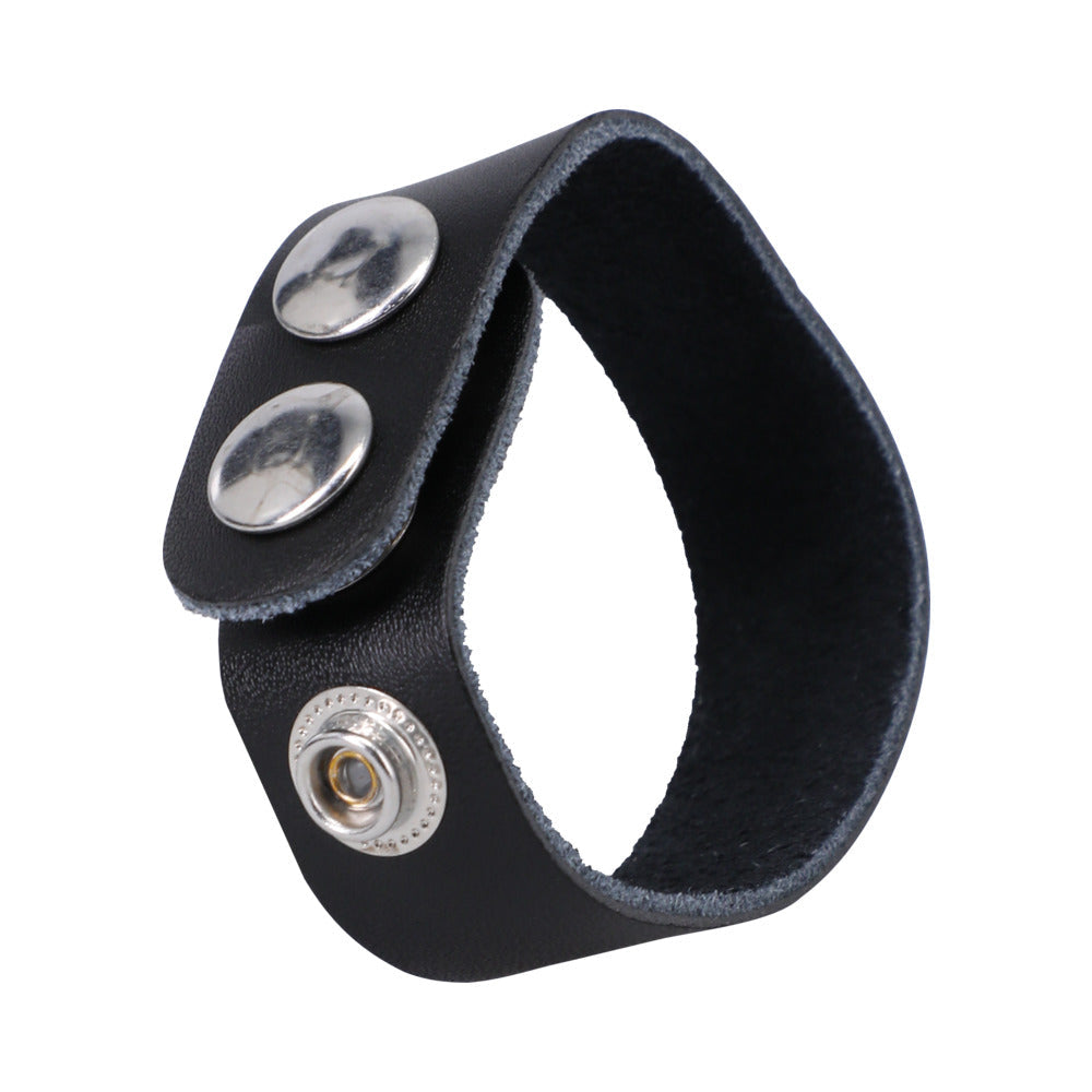 Rock Solid Adjustable Leather 3 Snap Cock Ring - Black