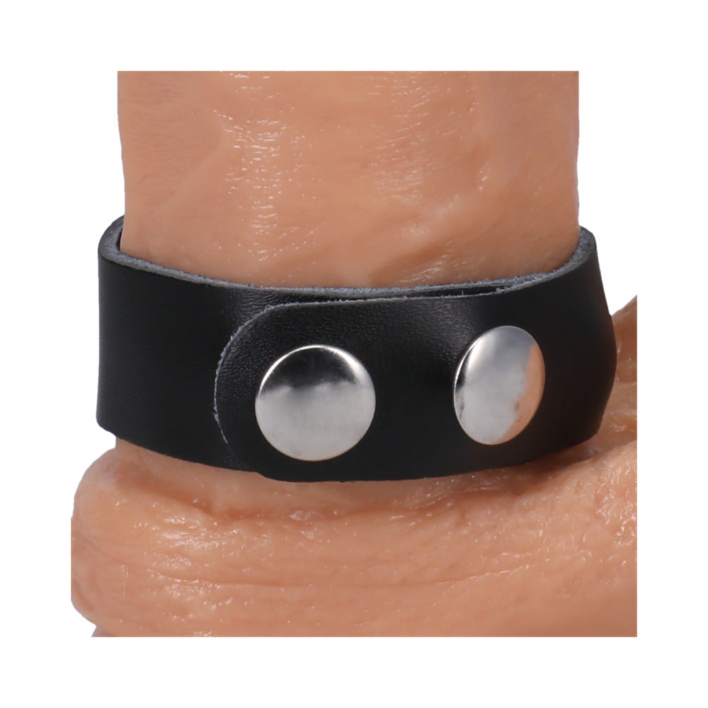 Rock Solid Adjustable Leather 3 Snap Cock Ring - Black
