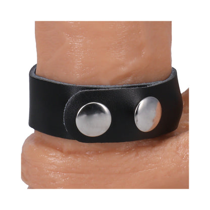 Rock Solid Adjustable Leather 3 Snap Cock Ring - Black