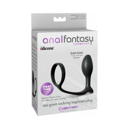 Pipedream Anal Fantasy Collection Silicone Ass-Gasm Cock Ring and Beginner's Plug - Black