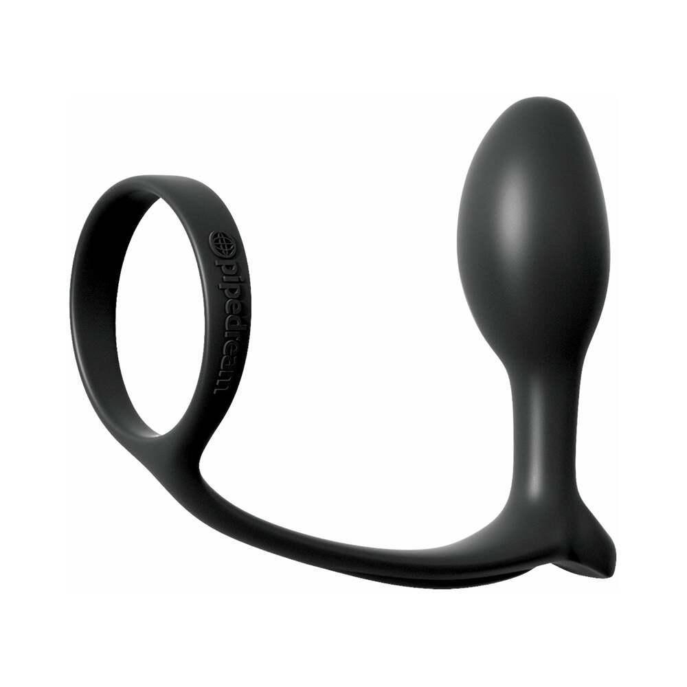 Pipedream Anal Fantasy Collection Silicone Ass-Gasm Cock Ring and Beginner's Plug - Black