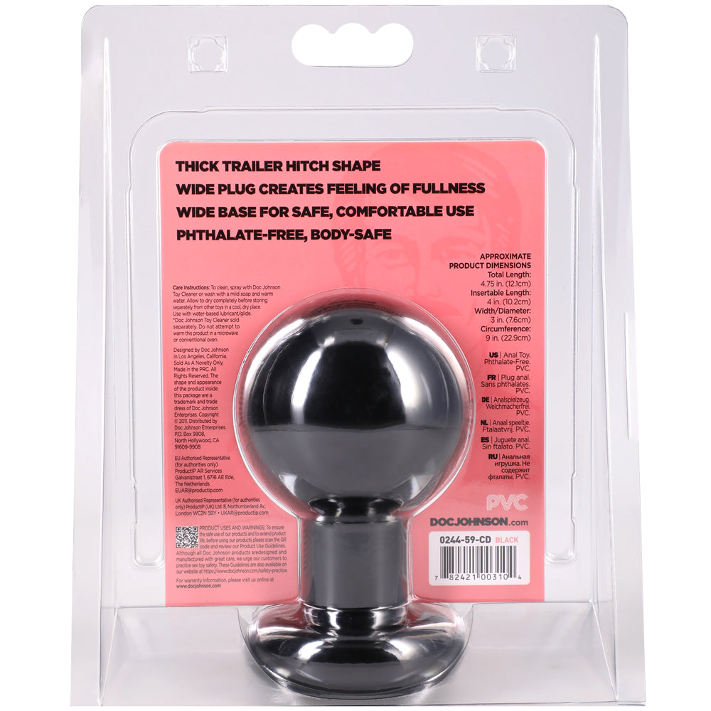 Doc Johnson Round Butt Plug Large Anal Plug, Phthalate-Free, Black