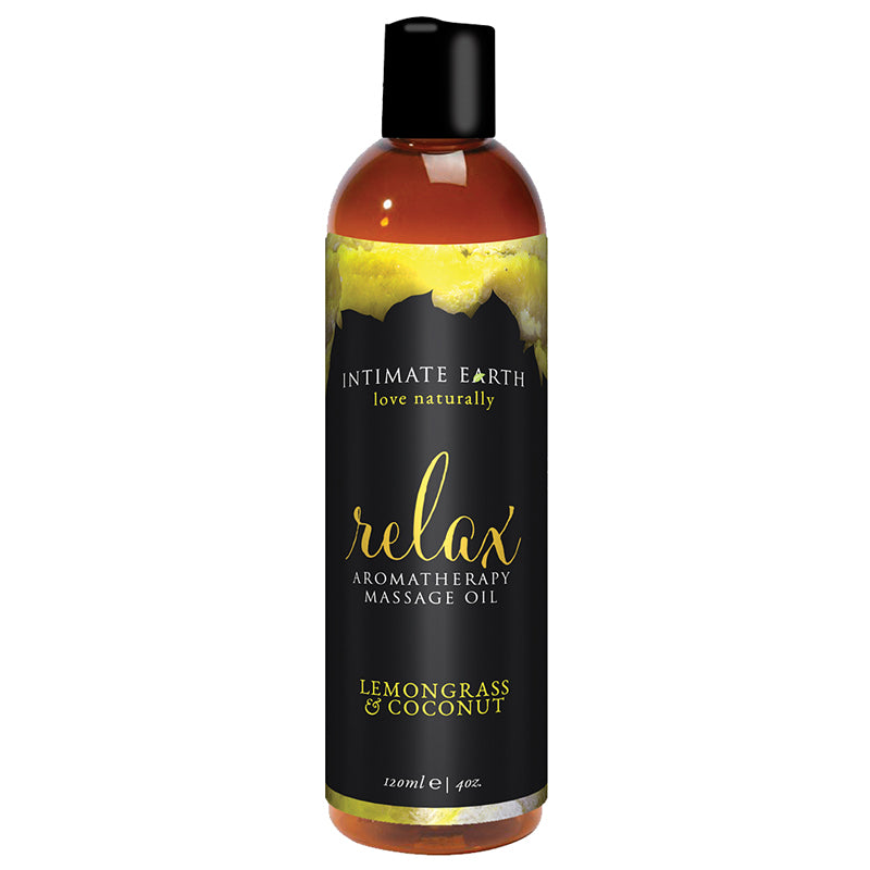 Intimate Earth Relax Aromatherapy Massage Oil – Lemongrass & Coconut – 4 oz