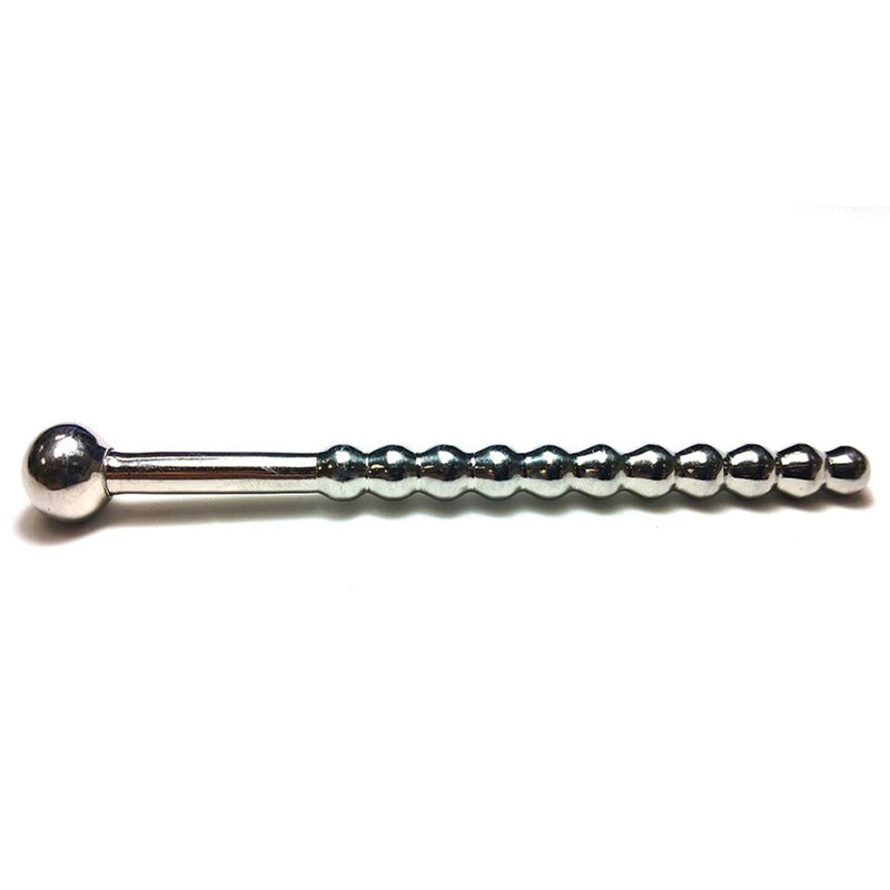 Rouge Beaded Urethral Sound with Stopper - Silver