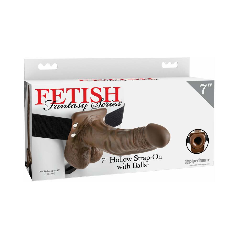 Pipedream Fetish Fantasy Series 7 in. Hollow Strap-On Dildo with Balls – Brown/Black