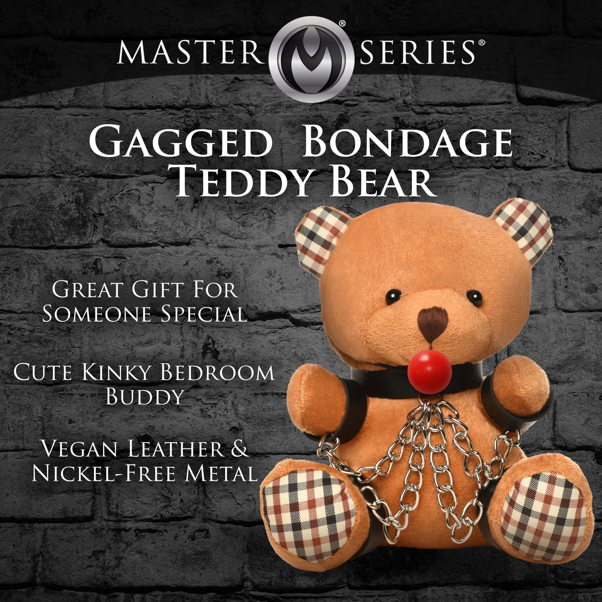 Gagged Teddy Bear Plush - Cuddle Toy with Restraints - 8.6" Length