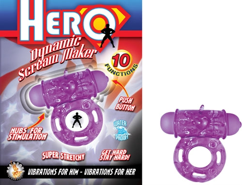Hero Dynamic Scream Maker Silicone Ring with Pleasure Bumps - Purple