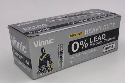Vinnic Extra Heavy Duty AAA Batteries - 1.5V - 60 Pack