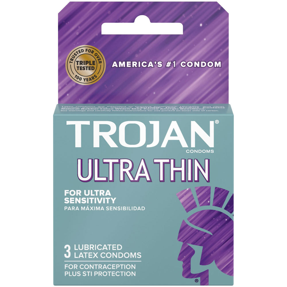 Trojan Sensitivity Ultra Thin Lubricated Condoms - Ultra Thin Design for Natural Feel - 3 Pack