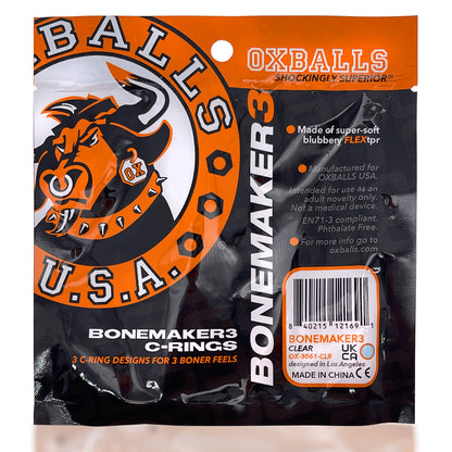 Oxballs Bonemaker 3-Pack Cock Rings - Clear - Phthalate Free