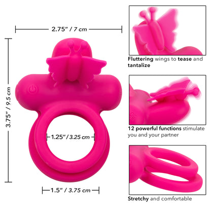 CalExotics Silicone Rechargeable Dual Butterfly Ring – Pink