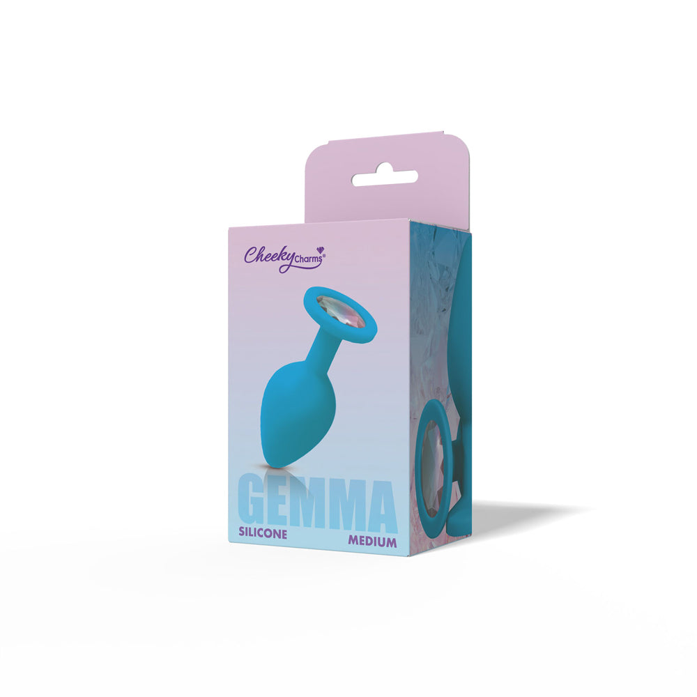 Gemma Teal Silicone Anal Plug with Clear Iridescent Gemstone – Medium