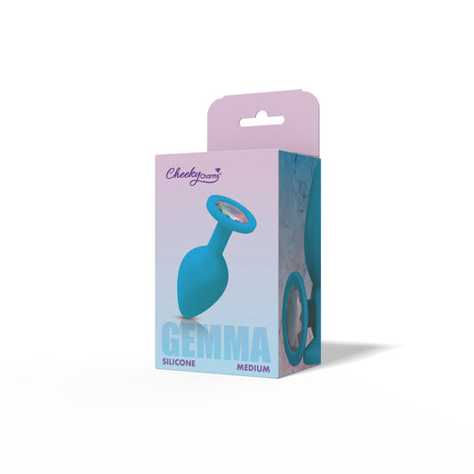 Gemma Teal Silicone Anal Plug with Clear Iridescent Gemstone – Medium